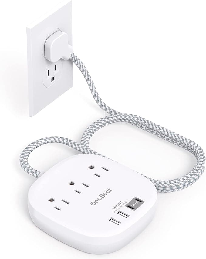 One Beat Ultra-Thin 6ft Flat Plug Power Bar with USB-C