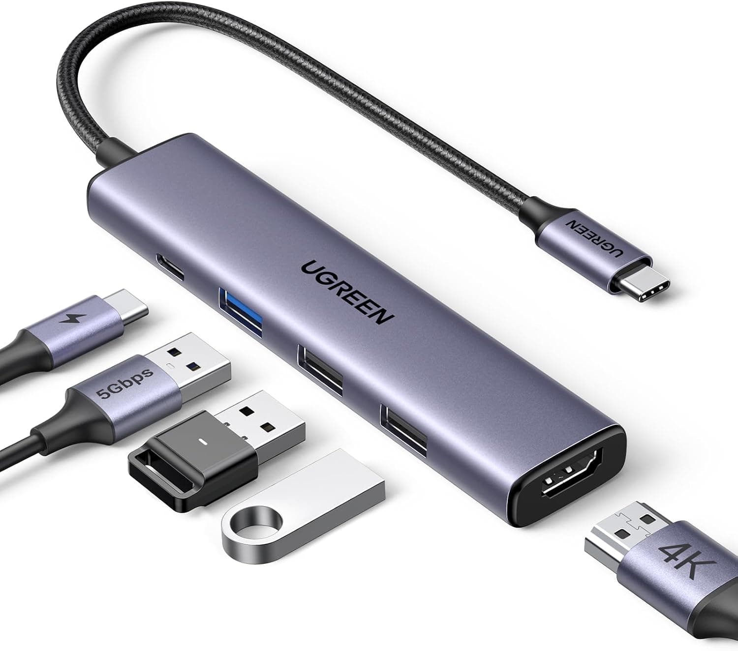 UGREEN Revodok USB-C Hub 5-in-1 (4K HDMI, 100W PD) — Gray