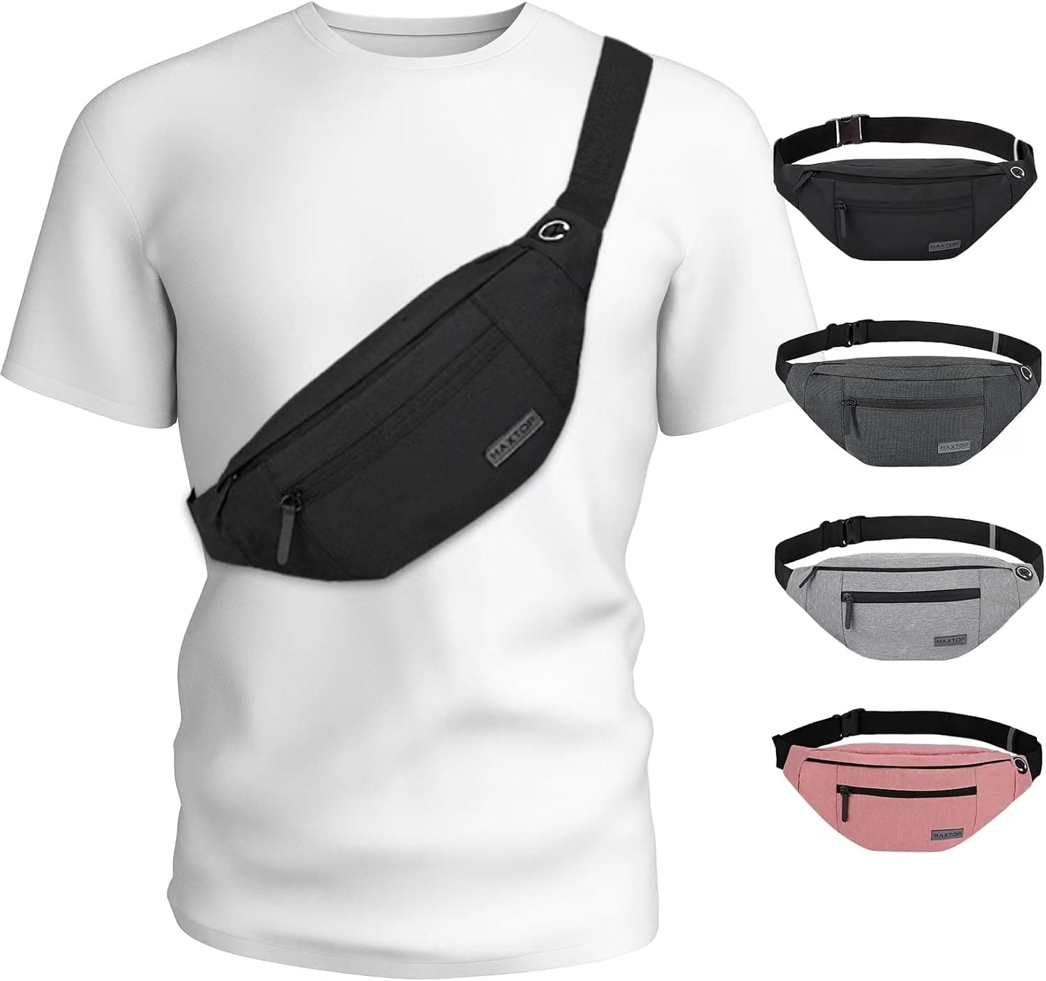 MAXTOP Large Crossbody Fanny Pack — 4-Zipper Belt Bag