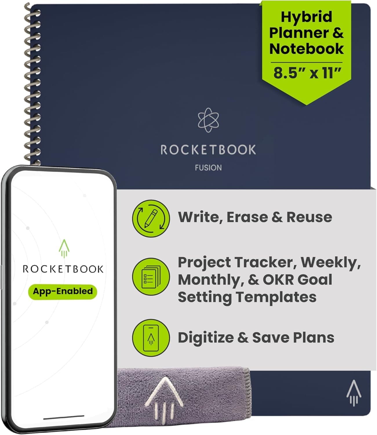 Rocketbook Fusion Smart Reusable Notebook (Letter Size, Midnight Blue)