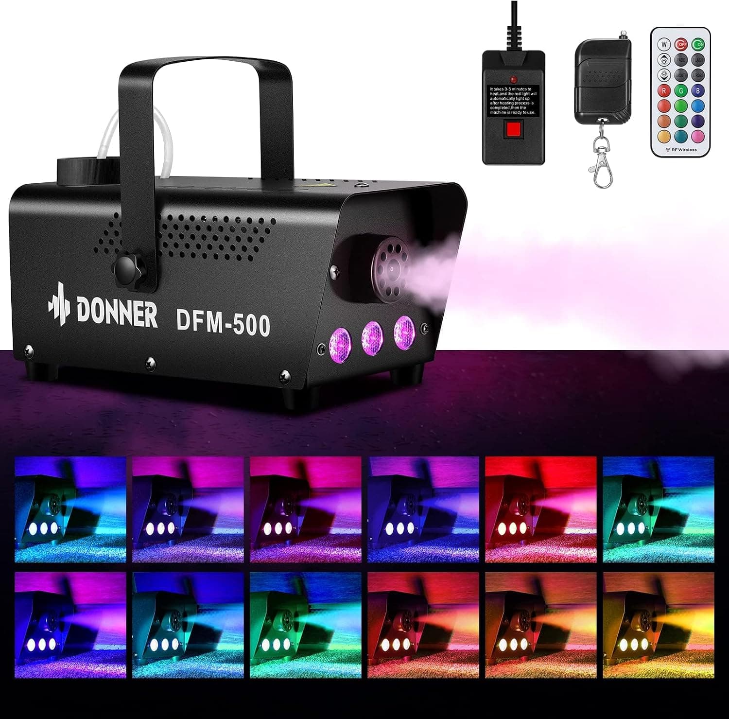 Donner 500W Fog Machine with RGB LED Lights and Remote