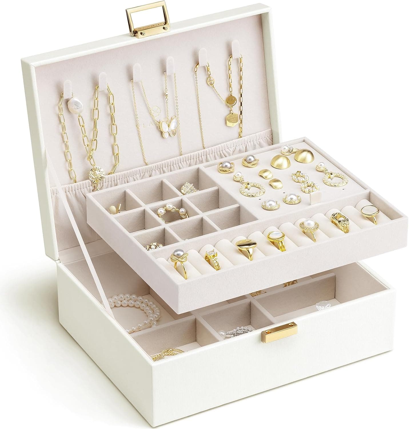 Vlando 2-Layer Large Jewelry Box Organizer (White)