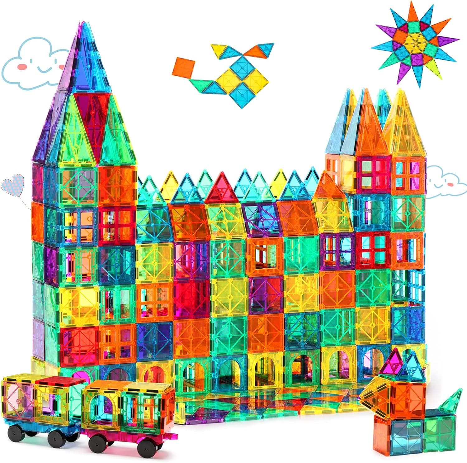 Gemmicc Magnetic Tiles Building Blocks 100-Piece Set with 2 Cars