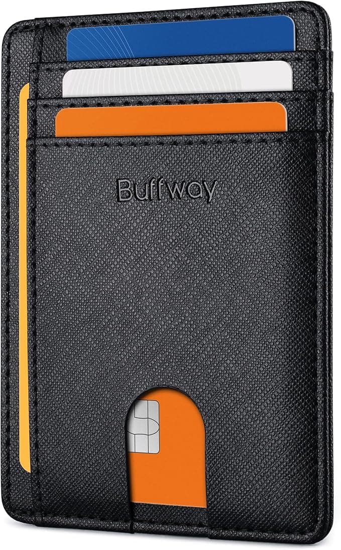 Buffway Slim Minimalist RFID Blocking Leather Wallet (Alaska Black)