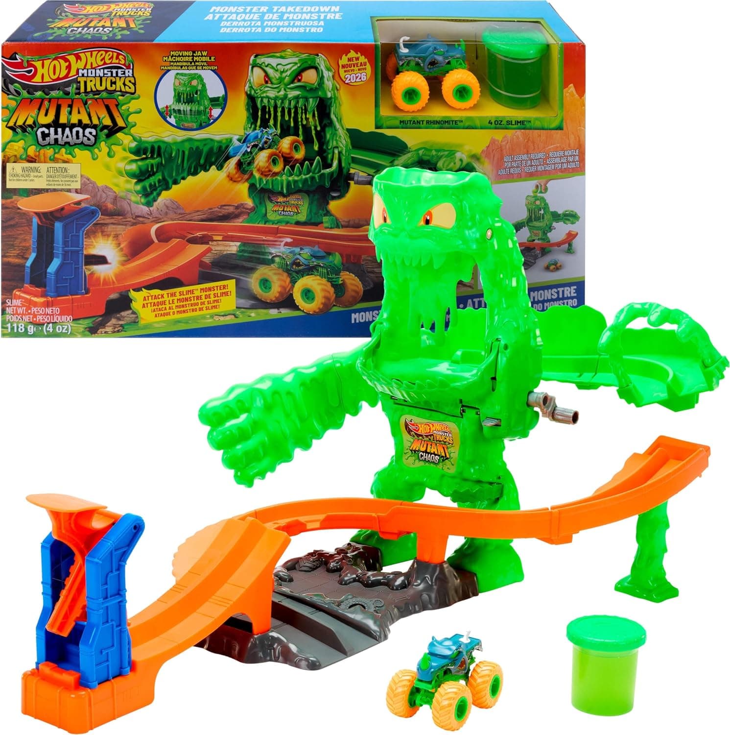 Hot Wheels Monster Trucks Mutant Monster Takedown Playset with Rhinomite