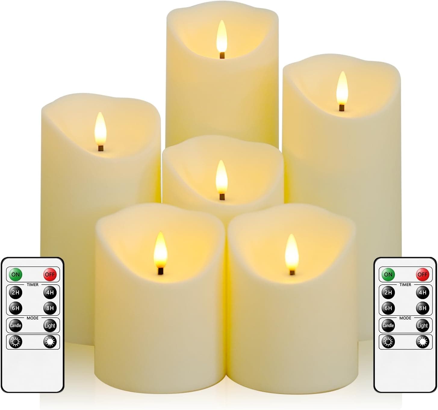 Fo32won Flameless Flickering LED Candles with Remote Timer (Set of 6, Ivory)