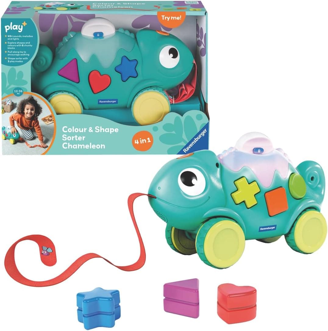 Ravensburger Play+ Colour & Shape Sorter – Chameleon 3-in-1 Shape Sorting & Pull-Along Toy