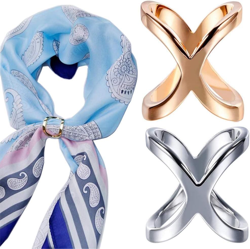 2PCS X-Shaped Scarf Ring Buckle Clips (Gold + Silver)