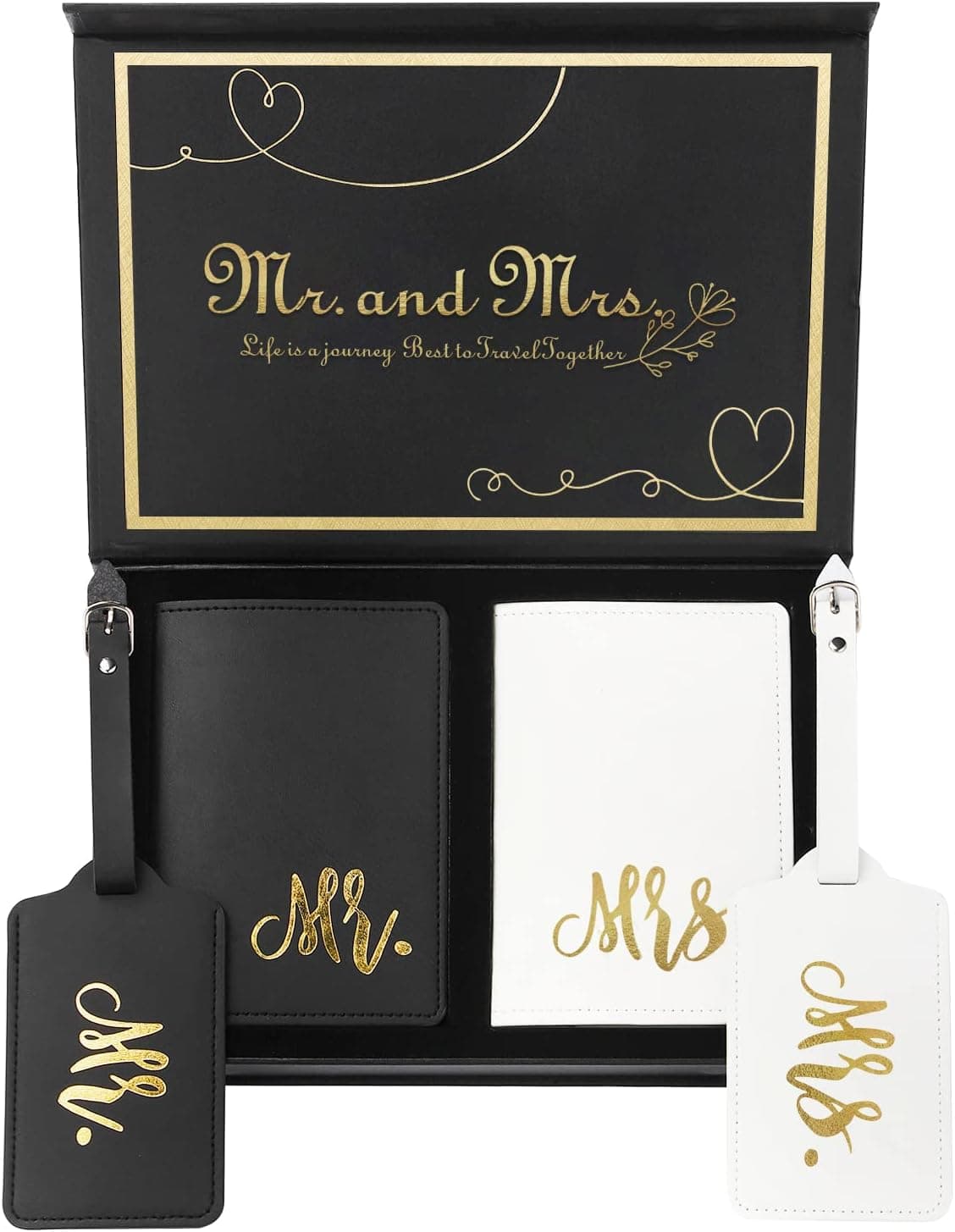 Mr and Mrs Luggage Tags and Passport Holder Set - Couples Travel Set