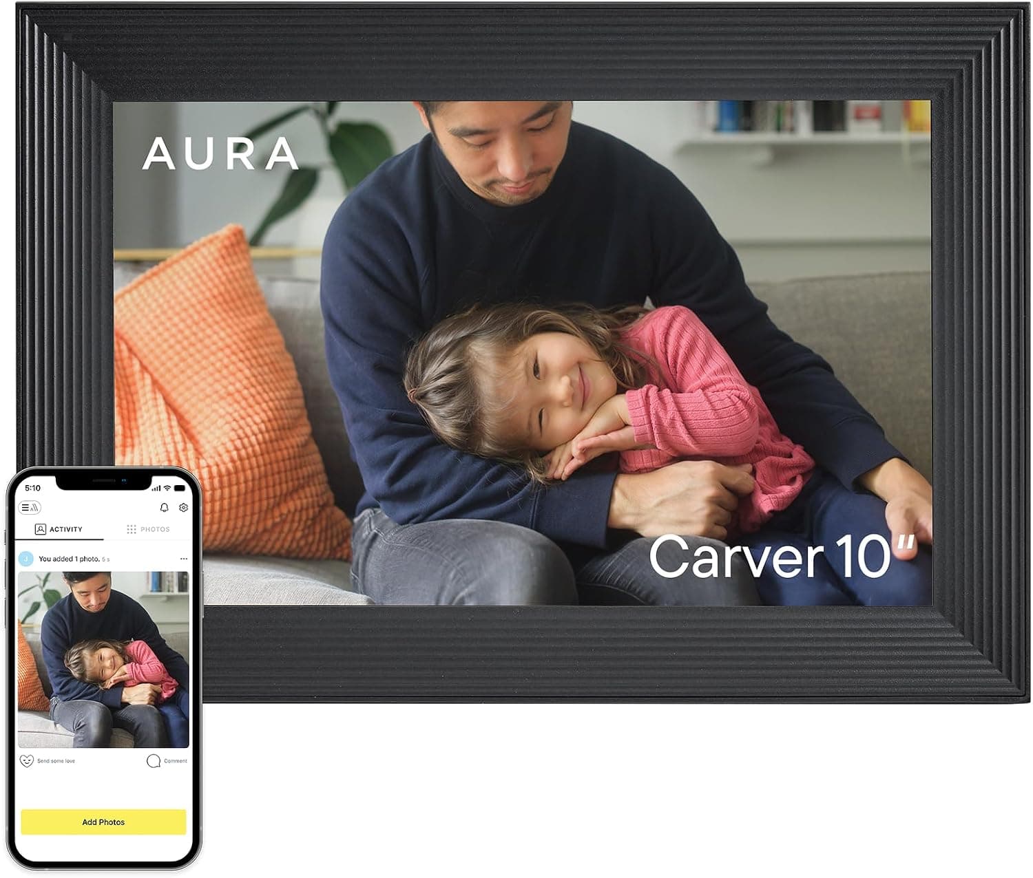 Aura Carver WiFi Digital Picture Frame (Gravel with White Mat)