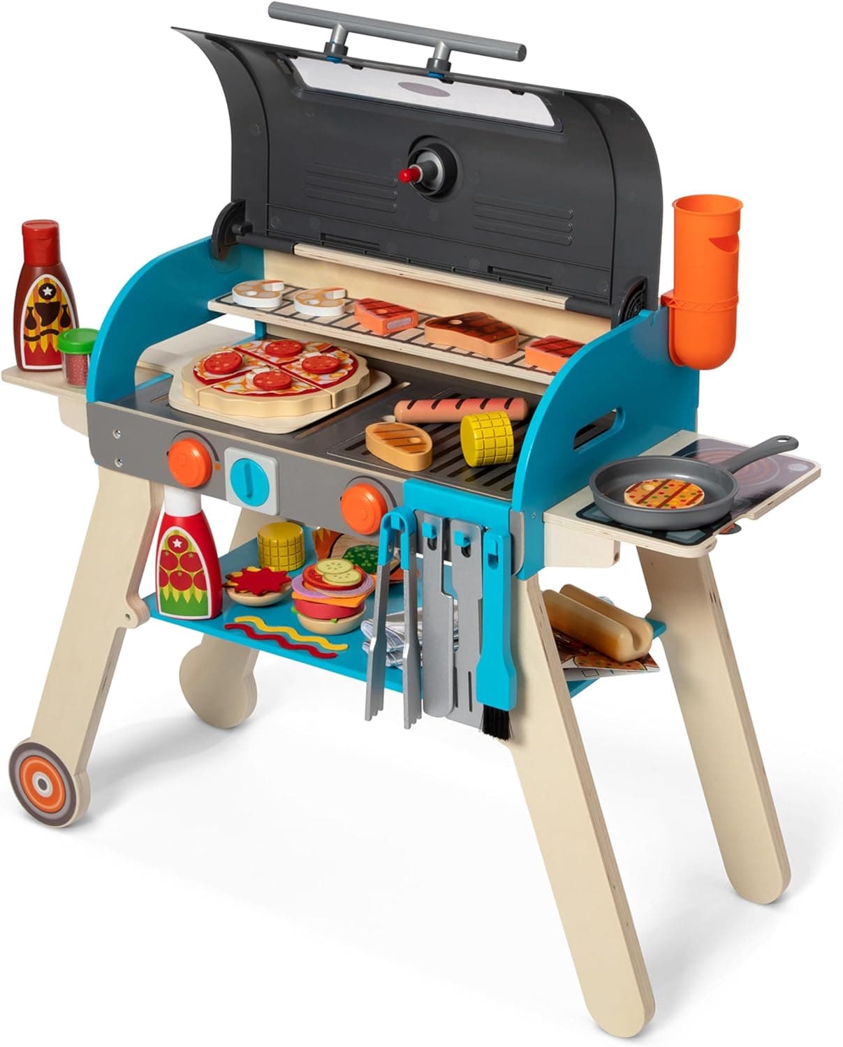 Melissa & Doug Wooden Deluxe Barbecue Grill, Smoker & Pizza Oven Play Set