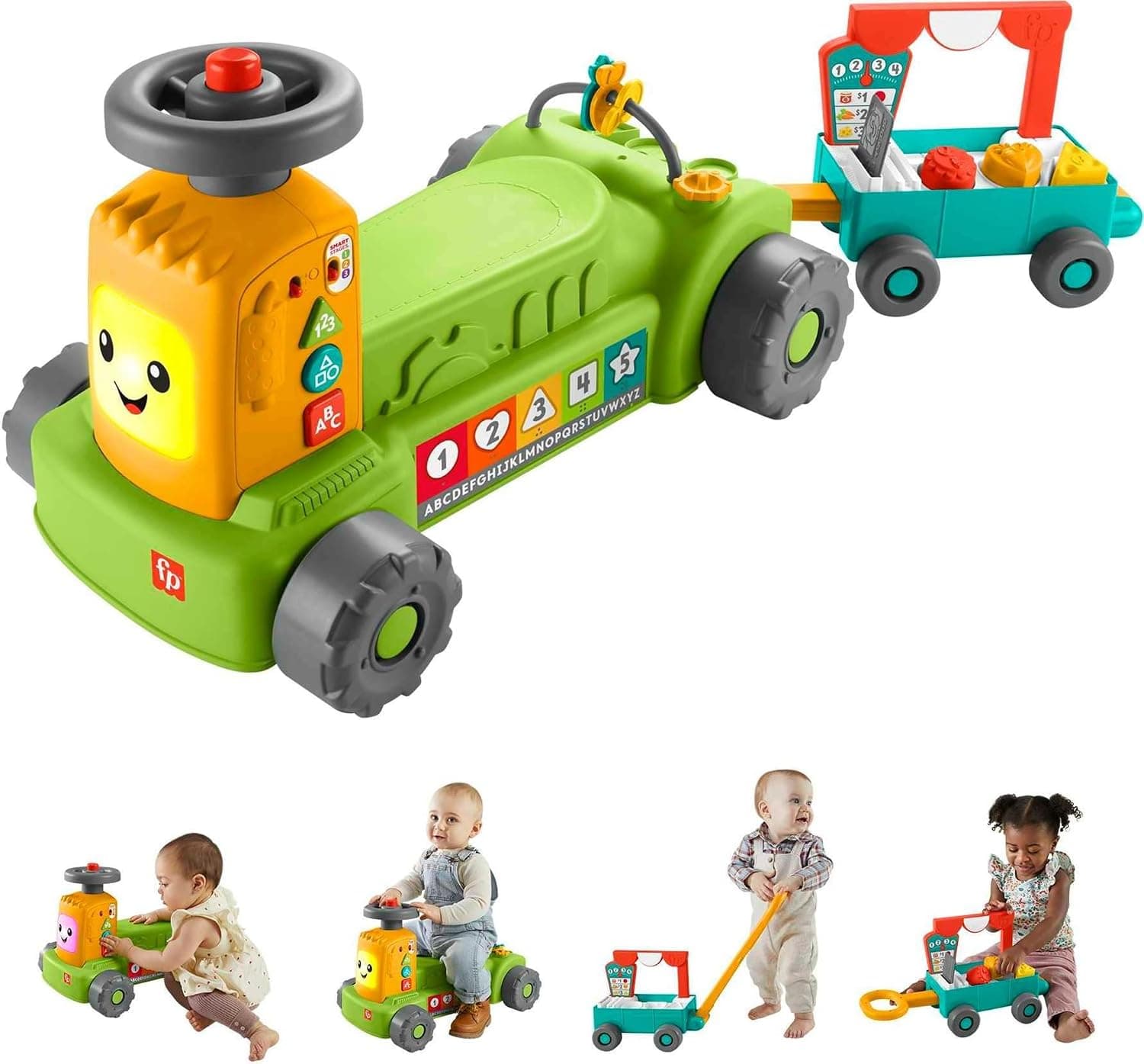 Fisher-Price Laugh & Learn 4-in-1 Tractor Ride-On with Pull Wagon (Multilanguage)