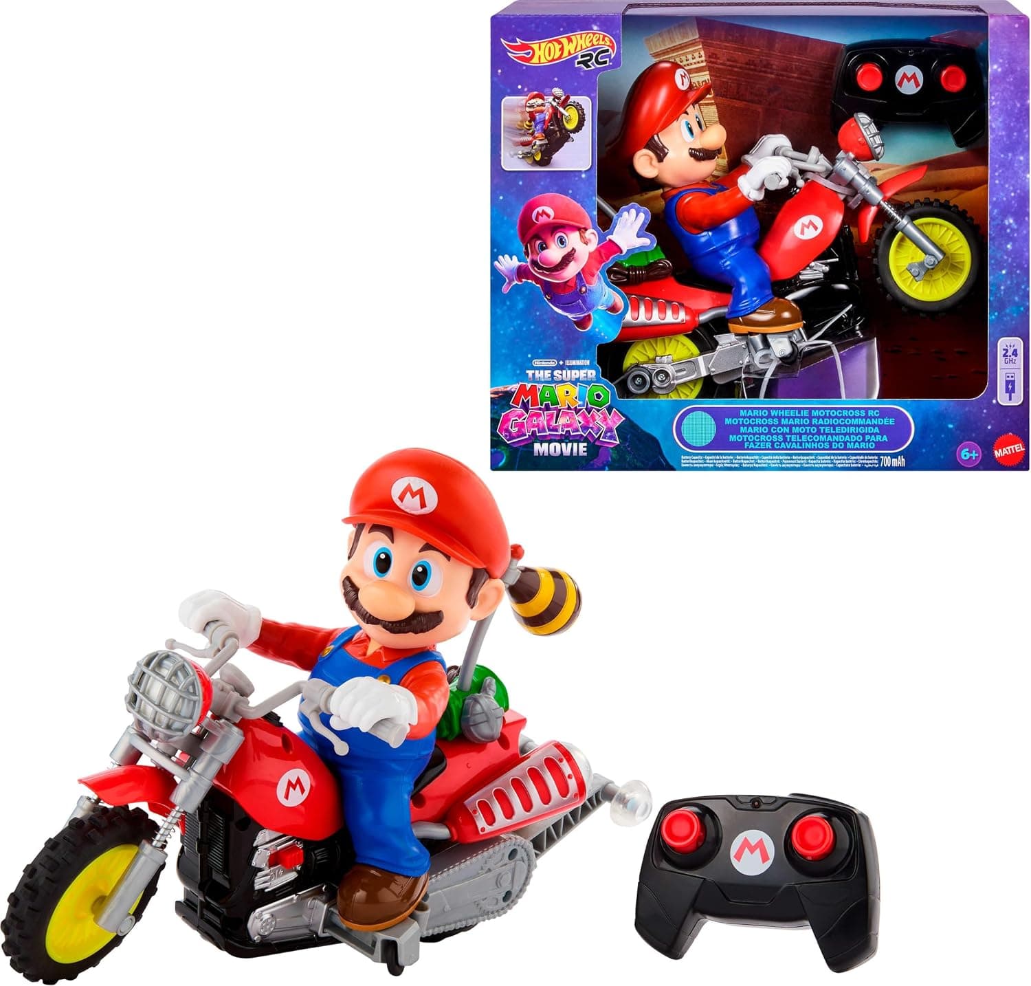 Hot Wheels Mario Wheelie Motocross RC Remote-Control Motorcycle