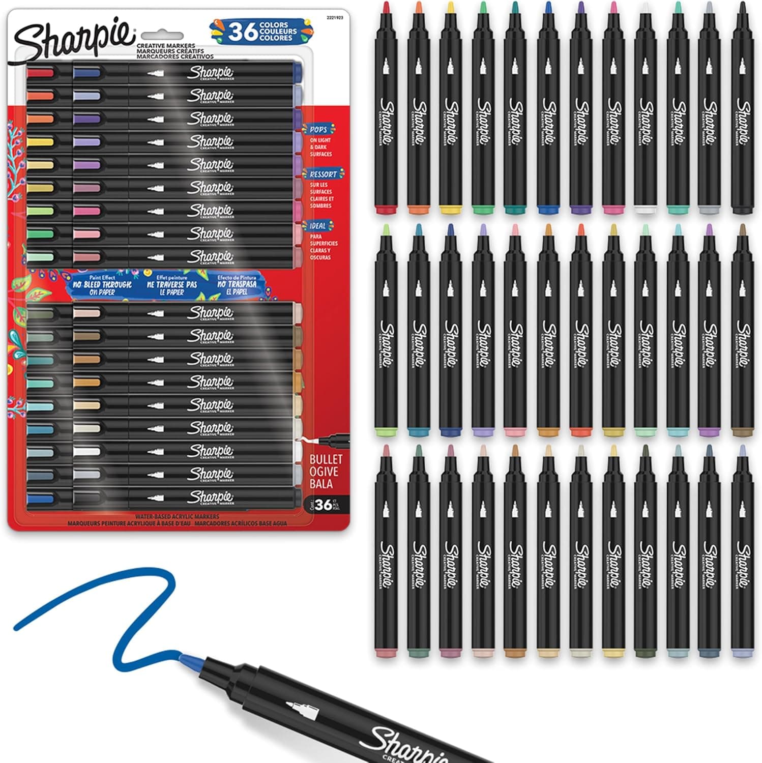 Sharpie Creative Markers Variety Pack, Water-Based Acrylic Paint Markers, Bullet Tip, Assorted, 36 Count