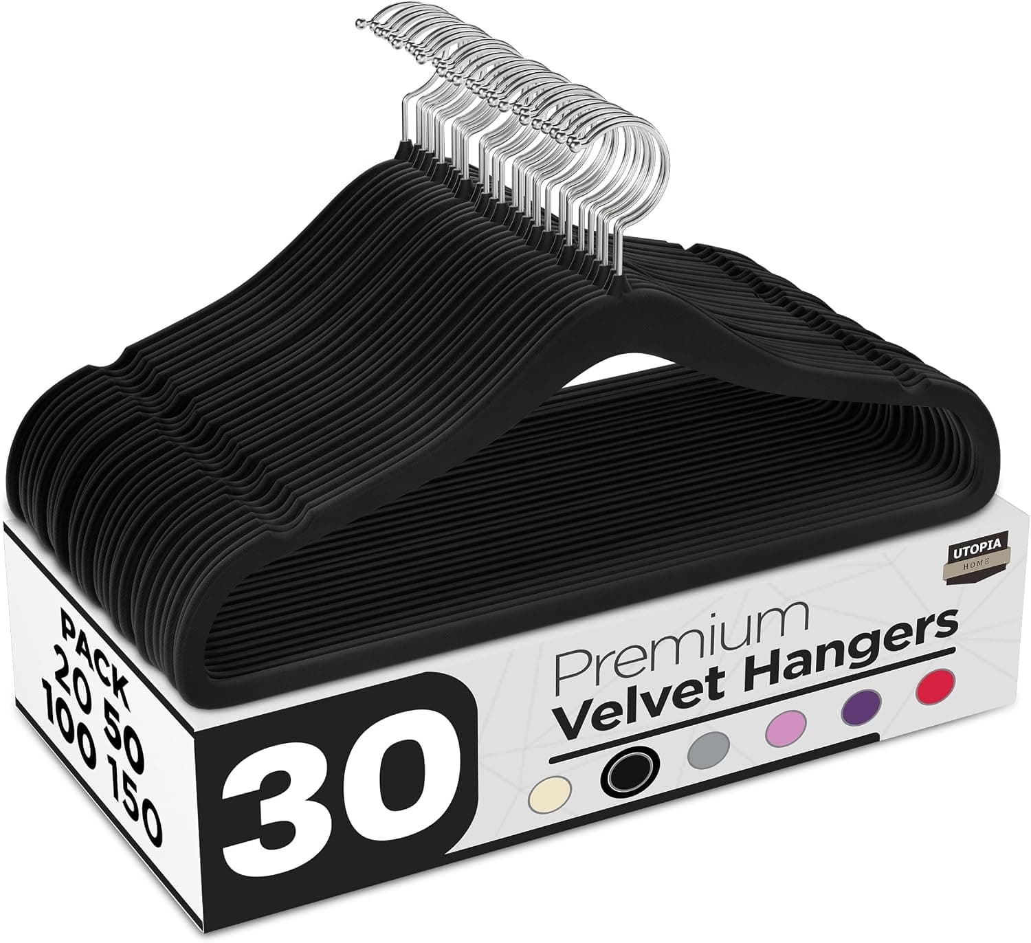 Utopia Home Pack of 30 Premium Non Slip Velvet Hangers (Black)